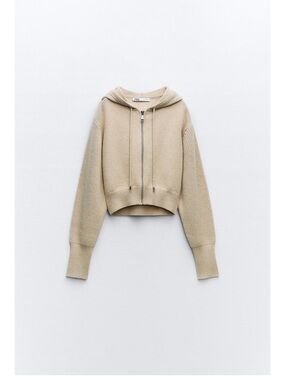 Zara Cropped Hooded Zip Knit in Beige